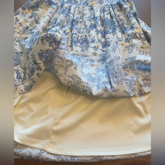 TCEC Blue Toile Sundress Empire Waist Smocked Back Size M Cottagecore - Picture 11 of 13
